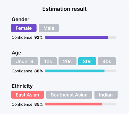 Demographic AI 추정 결과 — 성별, 연령, 인종